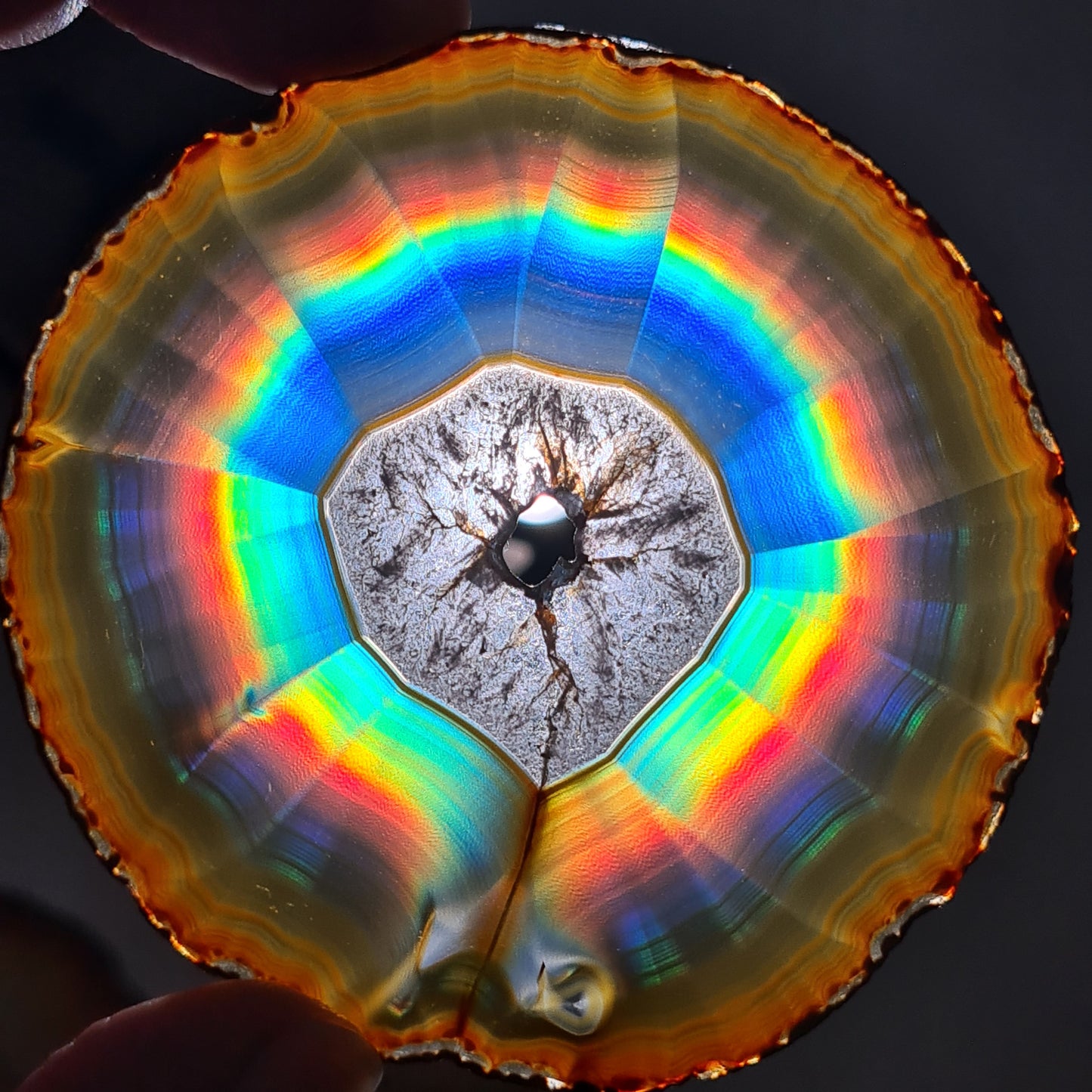 114.70 Cts Premium Rounded Rainbow Iris Agate Slice - Rare Collection of Indonesia Rainbow Iris Agate