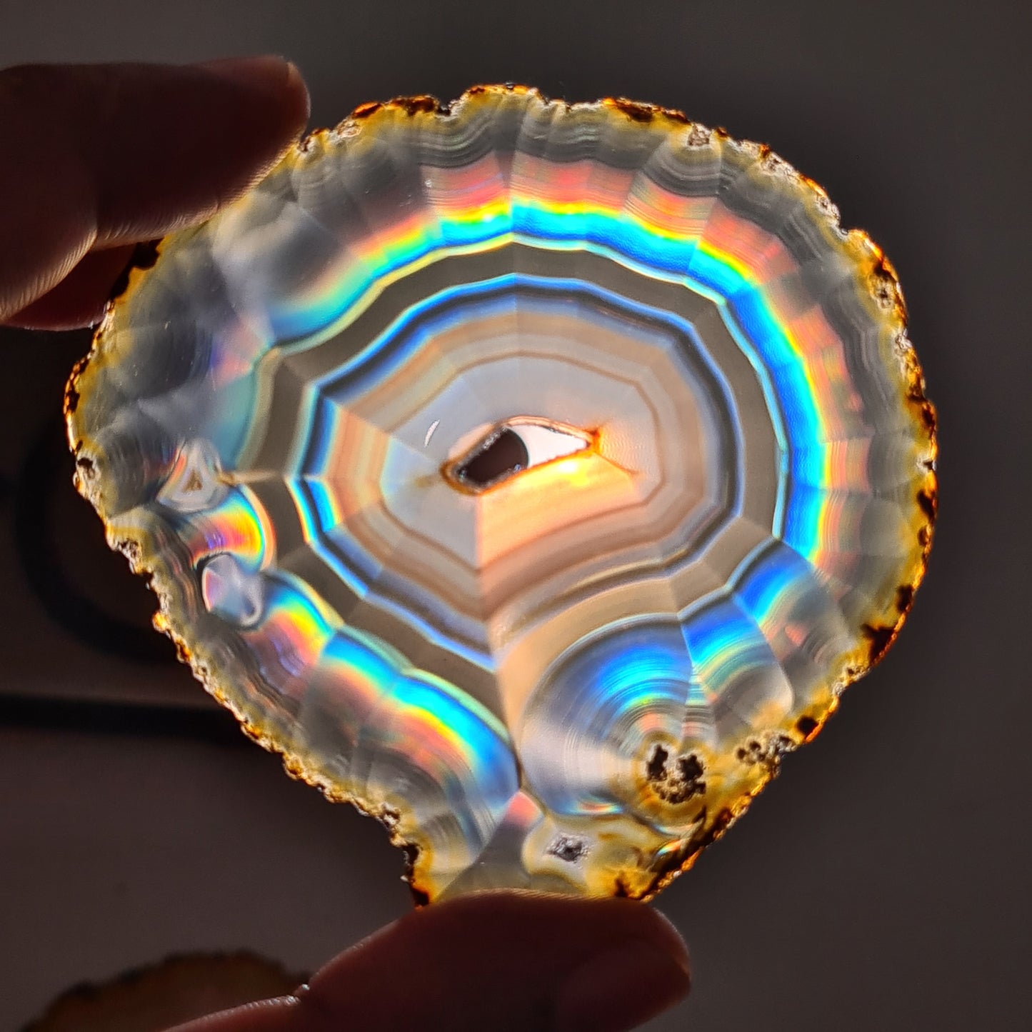 82.58 Cts High Grade Multifire Rainbow Iris Agate Slice, Indonesian Iris Agate Slice