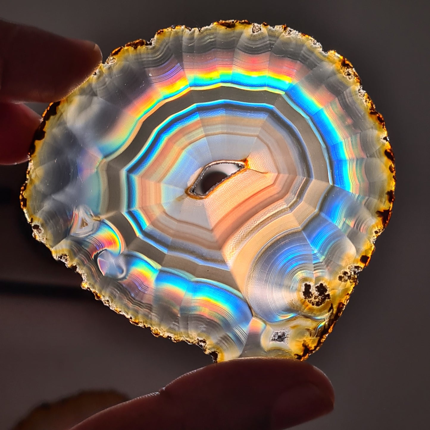 82.58 Cts High Grade Multifire Rainbow Iris Agate Slice, Indonesian Iris Agate Slice