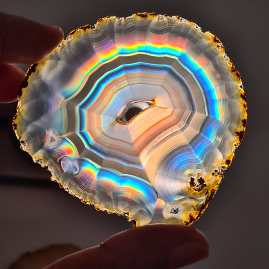 82.58 Cts High Grade Multifire Rainbow Iris Agate Slice, Indonesian Iris Agate Slice