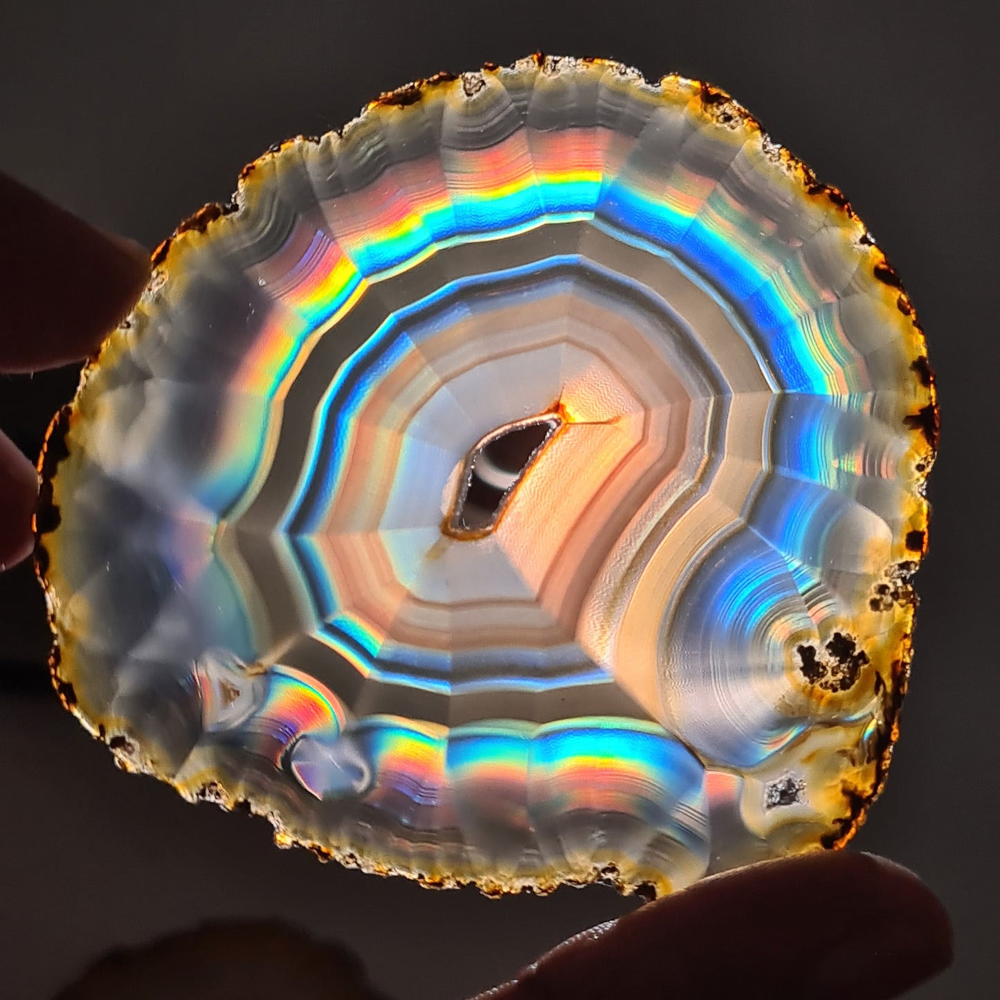 82.58 Cts High Grade Multifire Rainbow Iris Agate Slice, Indonesian Iris Agate Slice