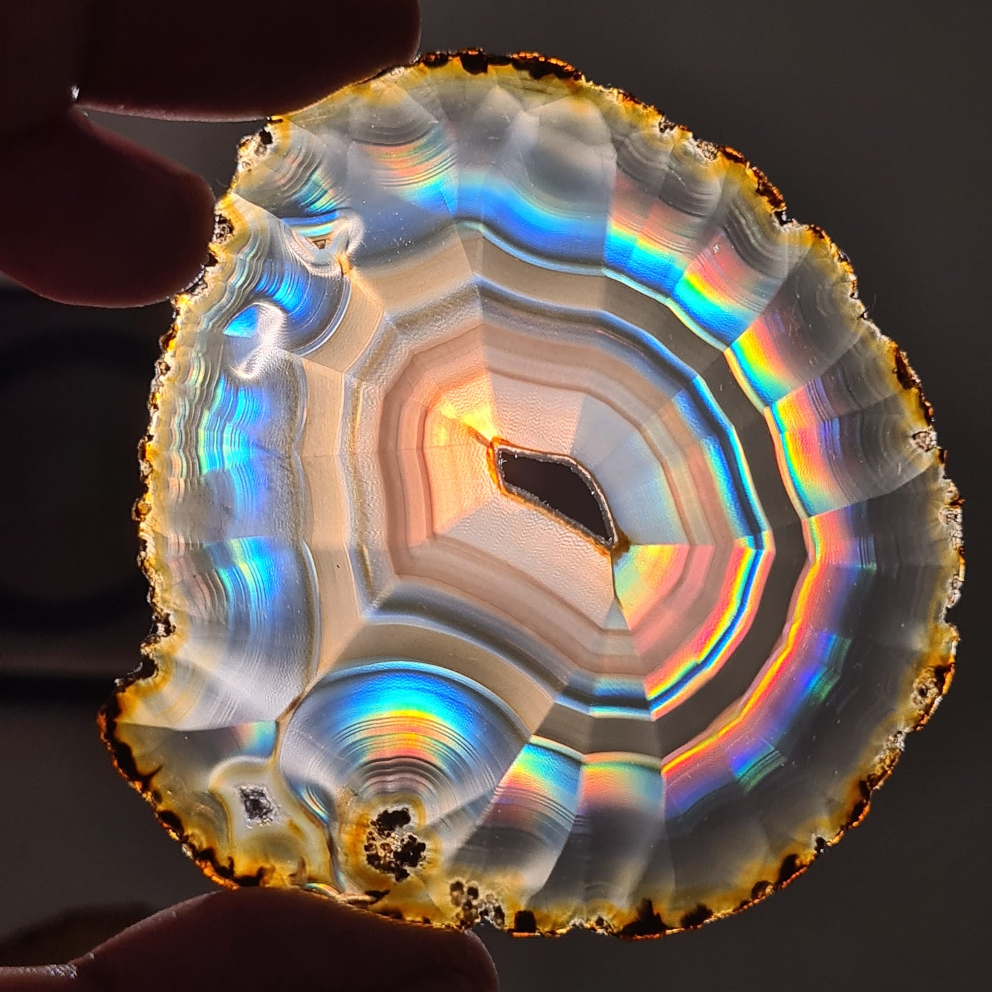 82.58 Cts High Grade Multifire Rainbow Iris Agate Slice, Indonesian Iris Agate Slice