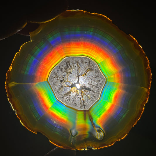 93.50 Cts Natural Rainbow Iris Agate Slice – Indonesian Agate Gemstone, Polished Slice & Collector Display Stone